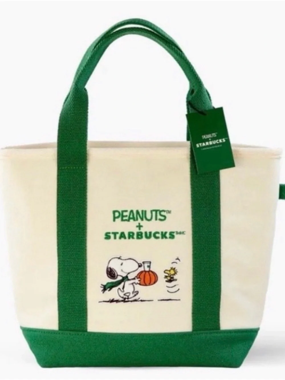Starbucks x Peanuts Green Canvas Tote & Tumbler Set/ snoopy mint green